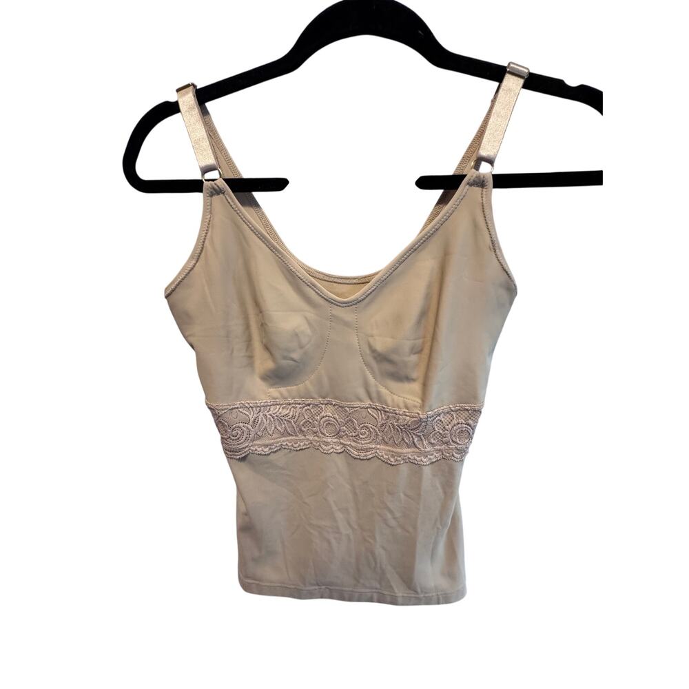 Shapeez Comfeez Nude Beige Lace Trim Shapewear Cami Tank Top Medium